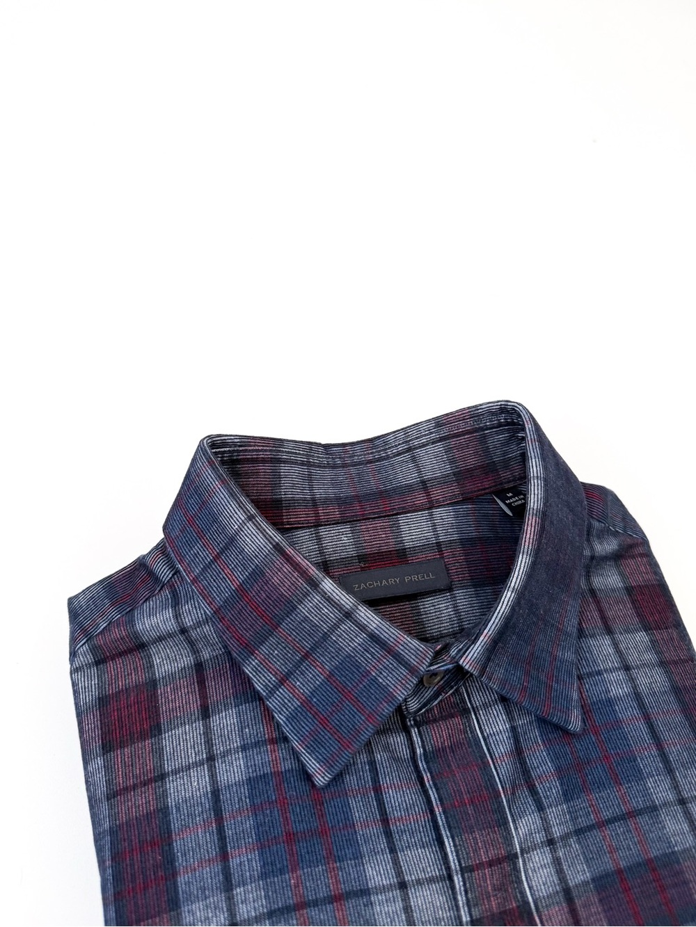 NEW Zachary Prell Corduroy Men's Plaid Button-Up Shirt Blue & Maroon M Cotton - Picture 2 of 12